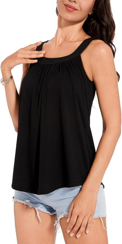 ANYFITTING Women's Built in Bra Tank Top 2025 Summer Trendy Tops Flowy Loose Fit Casual Halter Cami Camisole Outfits S-3XL
