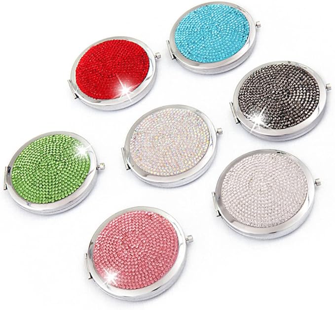 NOLITOY Round Diamond- Makeup Mirror Folding Lighted Travel Mirror Compact Portable for Women Artists