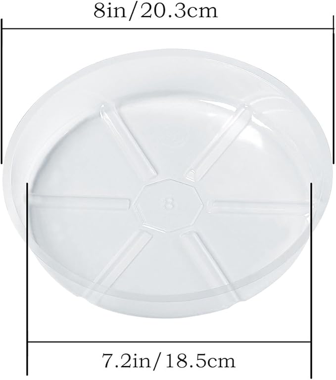 Idyllize 15 Pack, Assorted Sizes 6 8 10 Inch Clear Plastic Plant Saucer Drip Trays for pots, 5 Pieces of Each Size (Assorted Sizes 6'', 8'', 10'')