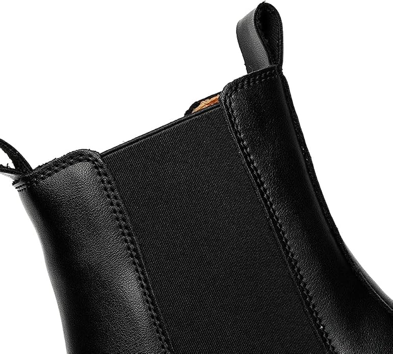 MANLADUO Chelsea Boots for Men with Thick Soles, British Style Elastic High-Top Boots, Men's Leather Shoes