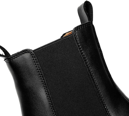 MANLADUO Chelsea Boots for Men with Thick Soles, British Style Elastic High-Top Boots, Men's Leather Shoes