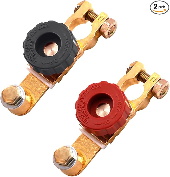 2Pcs Top Post Battery Disconnect Switch - Quick Disconnect Battery Cut Off Switch for Car Truck Marine RV and Electrical Equipment - 12V125A - Red  Black