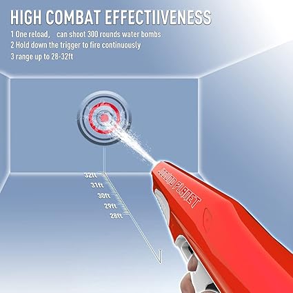 Electric Water Gun with Automatic Water Absorption, One Reload 300 Water Bullets, Range of 28-32Ft, Waterproof Automatic Reload Water Squirt Gun Toy for Kids (Red)