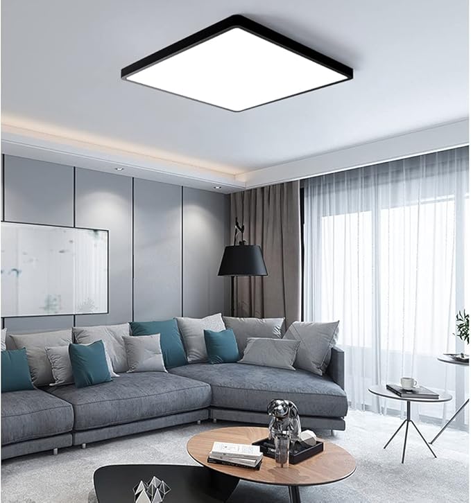 12inch 24W LED Ceiling Light Flush Mount, 5000K Daylight White, 3200LM Black Flat Ceiling Lamp, Square Low Profile Lighting Fixture for Bedroom, Kitchen, Living Room, Stairwell