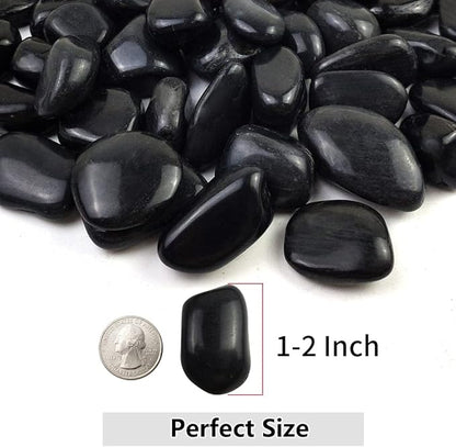 2lbs Black Pebbles for Plants, 1-2 Inch High Polished Natural River Rocks for Landscaping, Decorative Stones Vase Filler Fish Tank Aquariums Garden Outdoor and Indoor DIY