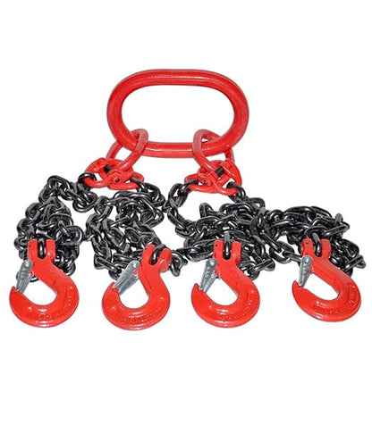 Lifting Slings Heavy Duty Chain, 1 3 5 6 10 13 Feet Quad Leg Lifting Chains with Locking Hooks, Mn Steel Heavy Duty Lifting Chain Link for Engine Hoist(Load 4.7 Ton L 4 M (13.1 FT) 4 Hook)