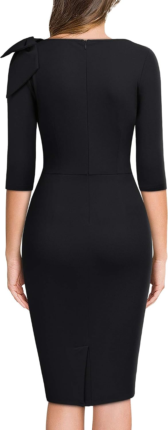 Miusol Women's 1950s Style Bow 2/3 Sleeve Business Pencil Dress .