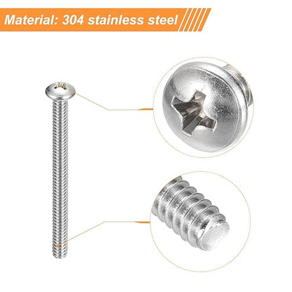 uxcell 10-24x3 Pan Head Machine Screws, 304 Stainless Steel 18-8 Screw, Phillips Drive, Fully Threaded, Bright Finish, Pack of 10