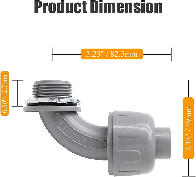 2Pcs 34" NPT Liquid-Tight Connector, 90-Degree Electrical Conduit Connector Fitting Flexible Conduit Fittings