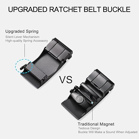 SENDEFN Men's Leather Belt Automatic Ratchet Buckle Slide Belt for Dress Casual Trim to Fit with Gift Box