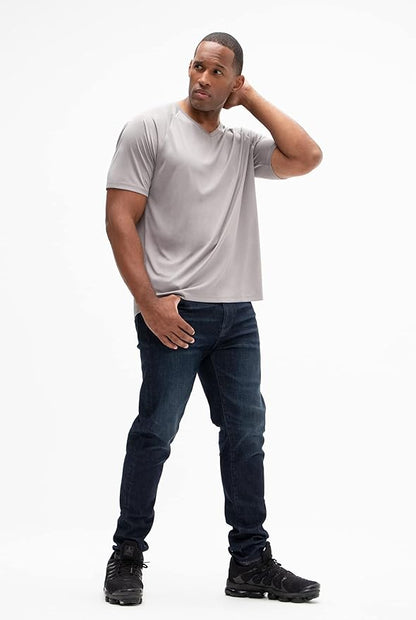 DEVOPS 2 or 5 Pack Men's UPF 50+ Sun Protection Moisture Wicking Dry-Fit Short Sleeve Workout V-Neck Shirts