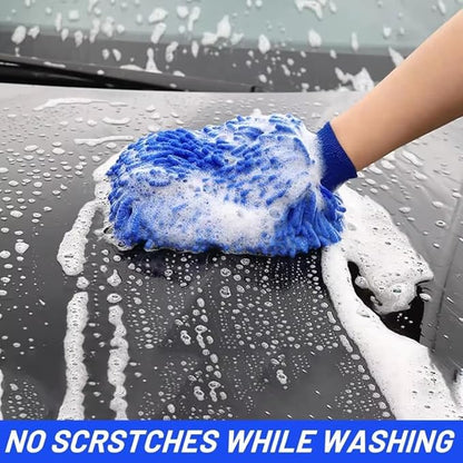 Microfiber Car Wash Mitt, Scratch-Free Chenille Cleaning Glove, Dual-Use Waterproof Design, Blue