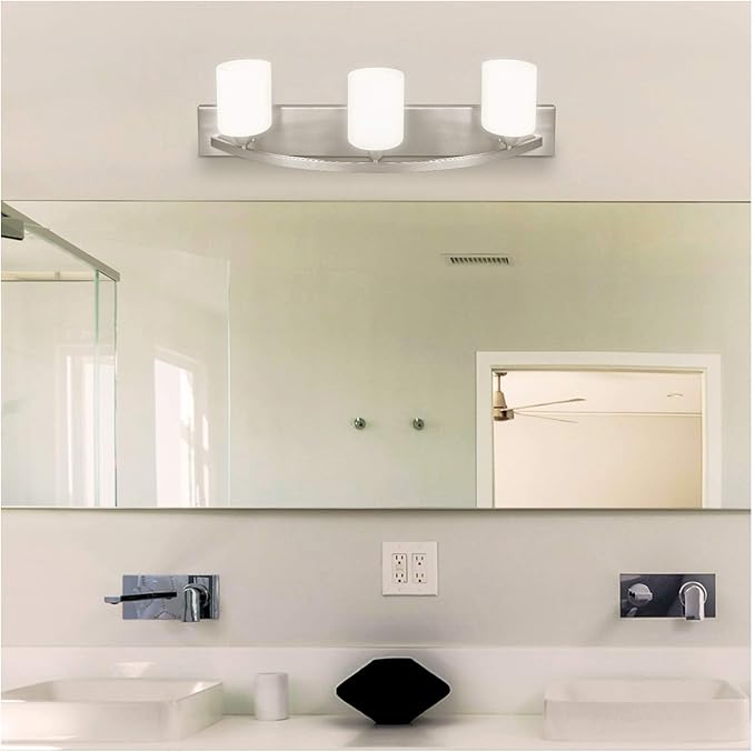 Nuk3y Modern Bathroom Vanity Light Fixture with Light Globe Brushed Nickel (Satin Nickel, 3 Lights)