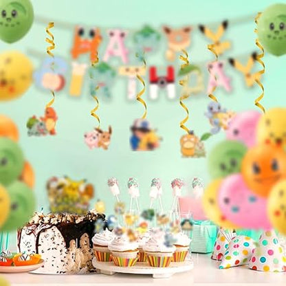 Anime Cartoon Theme Birthday Party Supplies, Party Decorations Including Banners, Balloons, Hanging Swirls, Cake Cupcake Toppers for Girl's Boy's Party Decor, Holiday Supplies