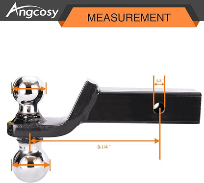 Double Ball Welded Tow Ball Bracket, 2 inches (5000 lbs) and 2-516 inches (7500 lbs) - Drop 2 inches, length 8-14 inches, hollow, black powder coated