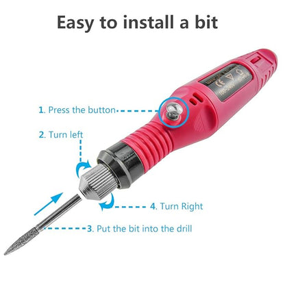 Pinkiou Portable Electric Nail Drill Set Pen Sander Polish Machine Acrylic Gel Removal Manicure Filer Kit with 6 Nail Drill Bits Pedicure Efile Rotary Carver Nail Art Tools