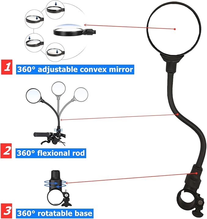 Bike Mirror, Adjustable Bike Mirrors Handlebar Rearview Mirror, Acrylic Convex Round Bike Rear View Mirrors for Handlebars, Bicycle Mirror for E-bike Scooter