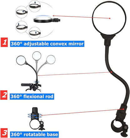 Bike Mirror, Adjustable Bike Mirrors Handlebar Rearview Mirror, Acrylic Convex Round Bike Rear View Mirrors for Handlebars, Bicycle Mirror for E-bike Scooter