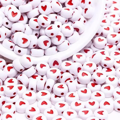 200Pcs DIY 7mm Materials Acrylic Flat Round Heart Pattern Spacer Loose Beads (Style 3)
