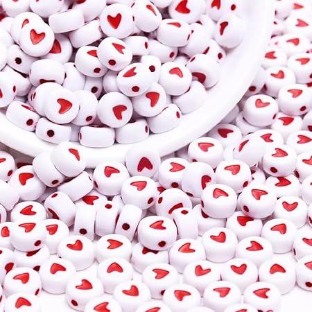 200Pcs DIY 7mm Materials Acrylic Flat Round Heart Pattern Spacer Loose Beads (Style 3)