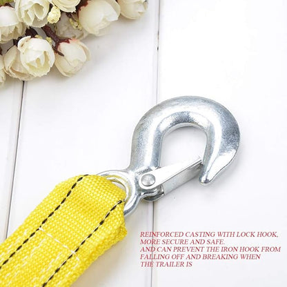 Heavy Duty Tow Strap with Safety Hooks, Double-Layer Trailer Rope 2 x 13  11000 LB Capacity Trailer Belt, for Vehicle Recovery, Hauling, Stump Removal  Much More,Tow Rope Yellow Shackle