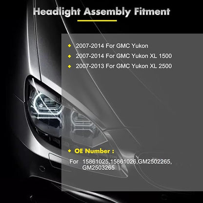 Headlights Assembly Pair Fit For 2007-2014 For GMC Yukon 2007-2014 For GMC Yukon XL 1500 2007-2013 For GMC Yukon XL 2500 Chrome Housing Amber Reflector Clear Lens Replace 15861025 15861026