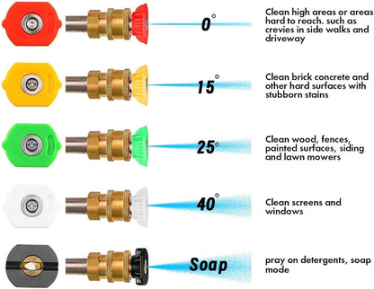 4 Pack Pressure Washer Nozzle Tips Multiple Degrees, 1/4 INCH (2.5 GPM), Power Washer Nozzle Tips, Pressure Washing Tips Set, Pressure Washer Head Rated Up to 4500 PSI Power Washer Tips. (Missing black nozzle)