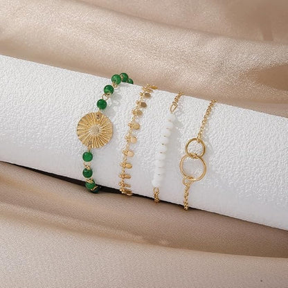 Ladies Link Bracelet Combination Bracelet Green Beaded Sequin Bracelet Set