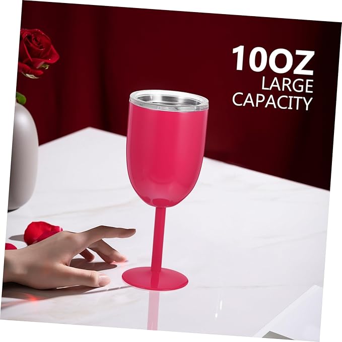 Double Walled Stainless Steel Wine Goblets Insulated Wine Tumblers with Lid Unbreakable Stemmed Glasses for Parties Outdoor Activities Travel Bbq Beach