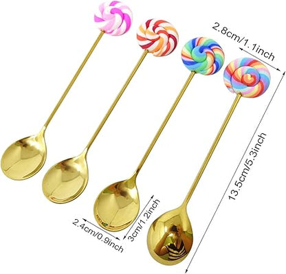 Honbay 4PCS Creative Lollipop Stainless Steel Spoon Coffee Spoon Dessert Spoon Ice Cream Spoon Sugar Spoon Mixing Spoon for Home, School, Office or Restaurant