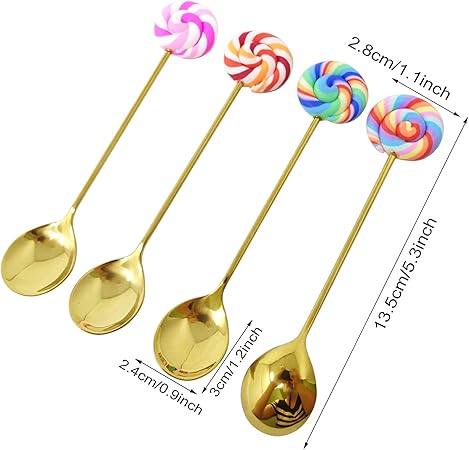 Honbay 4PCS Creative Lollipop Stainless Steel Spoon Coffee Spoon Dessert Spoon Ice Cream Spoon Sugar Spoon Mixing Spoon for Home, School, Office or Restaurant