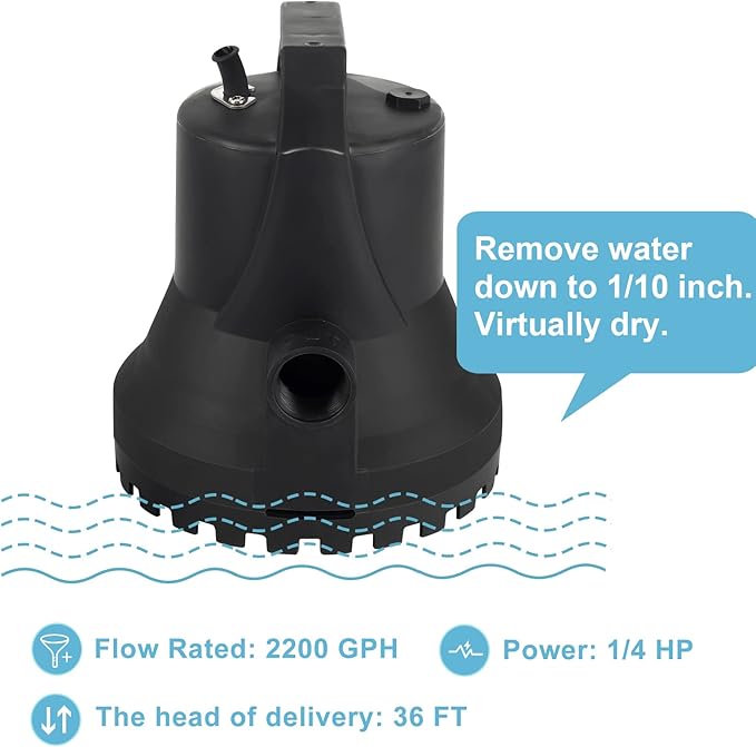 Pool Cover Pump, Automatic Swimming Pool Cover Pump & 36ft Power Cord, 2200 GPH Water Removal Pump for Pool, Tubs, Rooftops, Pond