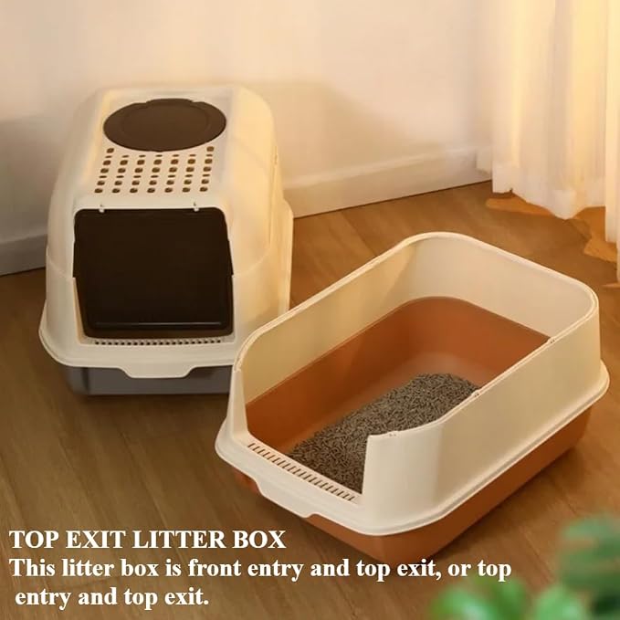 Fully Enclosed Cat Litter Box with Lid - Splash-Proof and Leak-Proof, High Edges, Odorless Design, Easy Installation and Cleaning (Black)