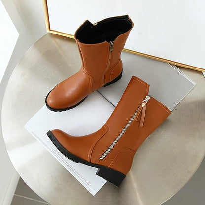 VOKLIN Women's Classic Round Toe Flat Low Heel Dress Ankle Boots Side Zipper Western Dressy Short Booties