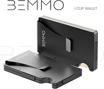 Bemmo Slim minimalist Credit Card wallet with Money Clip aluminum metal holder RFID Blocking carbon fiber, Great Gift Idea (Black aluminum)