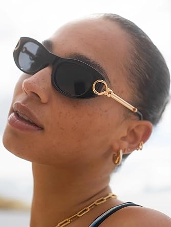 AIEYEZO Retro Oval Sunglasses for Women 90s-Style Classic Oval Frame Sun Glasses Fashion Vintage Cat Eye Shades