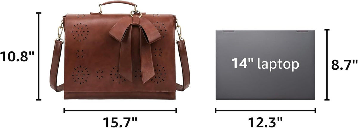 ECOSUSI Women's Briefcase Vegan Leather Laptop Bag for Work Shoulder Computer Satchel Bag with Detachable Bow.