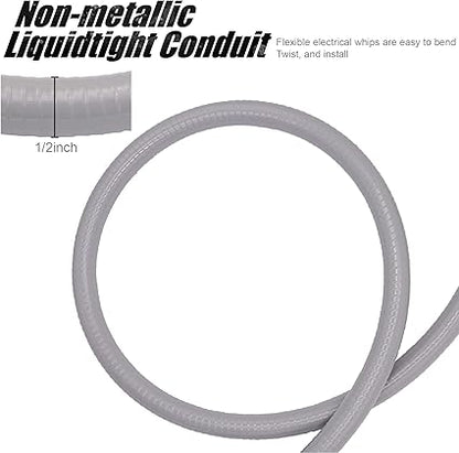 6FT 12-Inch Electrical AC Whip Kit,Nonmetallic Liquid Tight Flexible Electrical Conduit,7.5FT of Connecting Wires 3-Conductor 10-Gauge Wires wStraight90 Degree Fittings