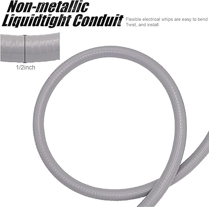 6FT 12-Inch Electrical AC Whip Kit,Nonmetallic Liquid Tight Flexible Electrical Conduit,7.5FT of Connecting Wires 3-Conductor 10-Gauge Wires wStraight90 Degree Fittings