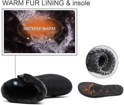 Hsyooes Womens Warm Fur Lined Winter Snow Boots Waterproof Ankle Boots Outdoor Booties Comfortable Shoes for Women