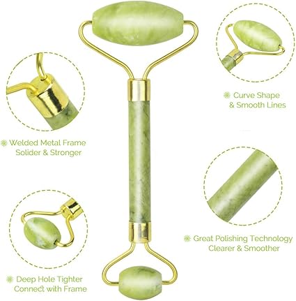 Gua Sha Facial Tools Set and Jade Roller for Face - 100 Real Natural Stone Beauty Massage Tool for Face, Eyes, Neck, Body - Anti-Aging Beauty Treatment