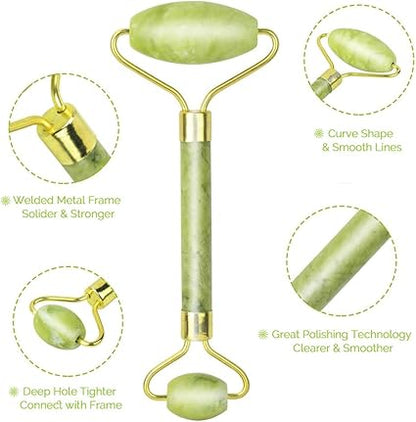 Gua Sha Facial Tools Set and Jade Roller for Face - 100 Real Natural Stone Beauty Massage Tool for Face, Eyes, Neck, Body - Anti-Aging Beauty Treatment