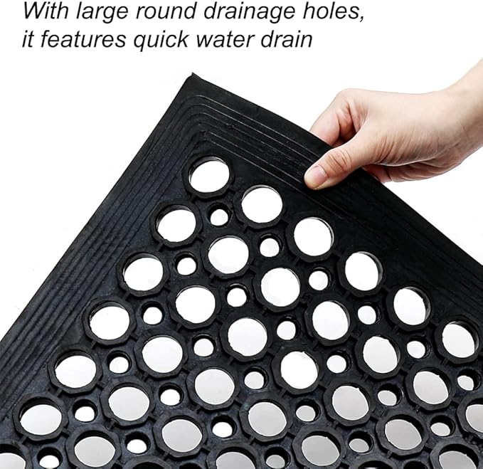Anti-Fatigue Rubber Floor Mat - NANBOWANG Commercial Grade Grease Resistant Non-Slip Recycle Tyre Floor Mats for Restaurant Kitchen Bar Garden Outdoor Wet Area (36"x 60") Black