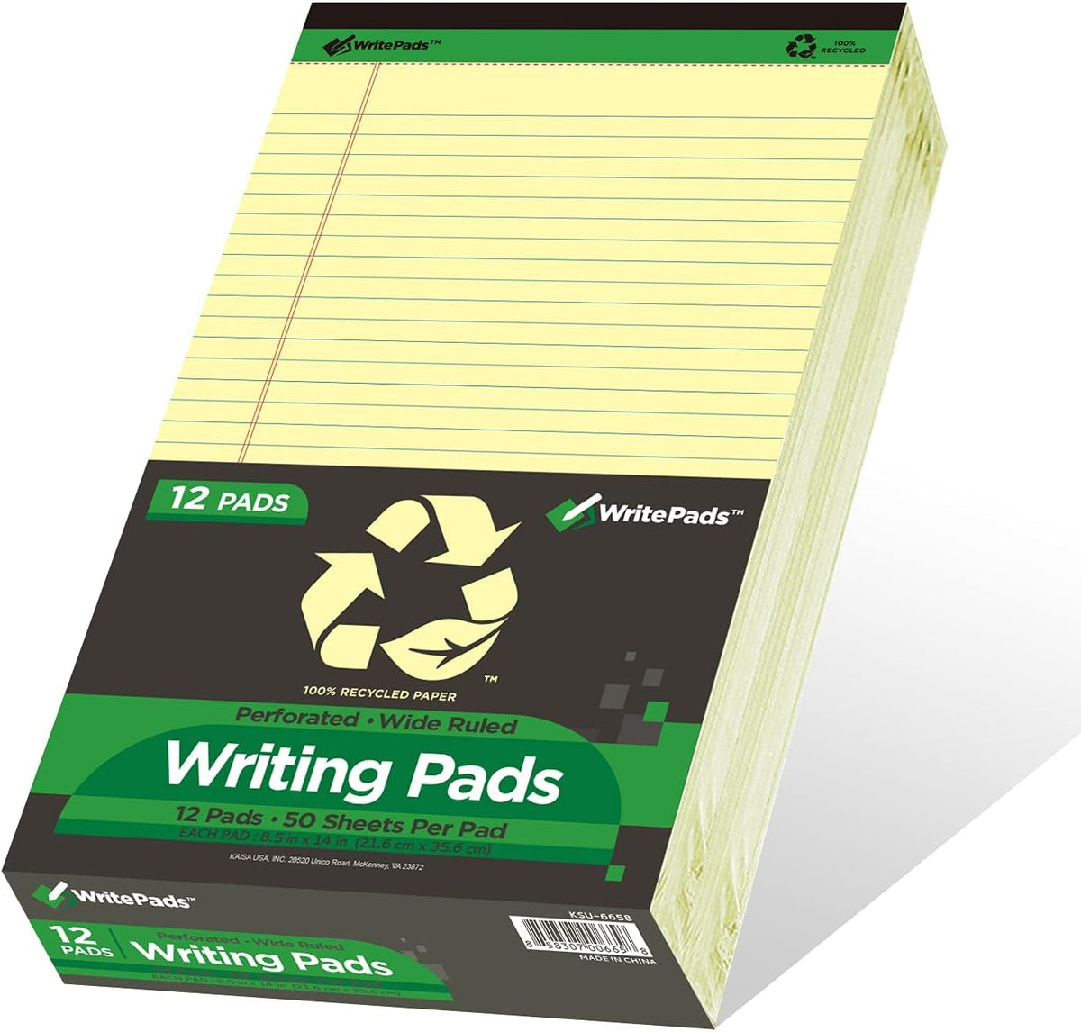 Yellow Legal Pads 7 pads 350 Sheets 8.5"x14" Writing Pads Recycled Paper 8.5"x14" Wide Ruled Lined Paper Perforated 50 sheets Hard Back Notepads Large Legal Pad Writing Tablet Canary For Office Supplies (Canary 7 pads)