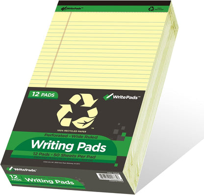Yellow Legal Pads 7 pads 350 Sheets 8.5"x14" Writing Pads Recycled Paper 8.5"x14" Wide Ruled Lined Paper Perforated 50 sheets Hard Back Notepads Large Legal Pad Writing Tablet Canary For Office Supplies (Canary 7 pads)
