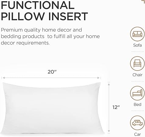 Acanva Throw Pillow Stuffer Inserts Decorative Rectangle Premium Sham Forms Cushion for Sofa Couch Chair, 12x20 Inch (Pack of 1), White