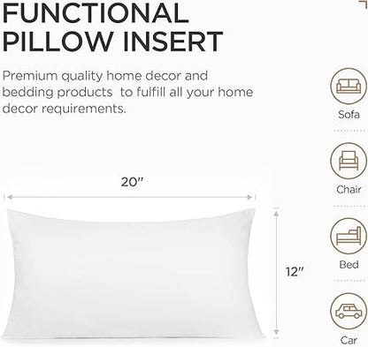 Acanva Throw Pillow Stuffer Inserts Decorative Rectangle Premium Sham Forms Cushion for Sofa Couch Chair, 12x20 Inch (Pack of 1), White