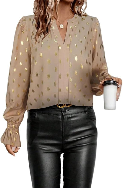Shein, Notched Collar Elegant Office Long Sleeve Shirt.