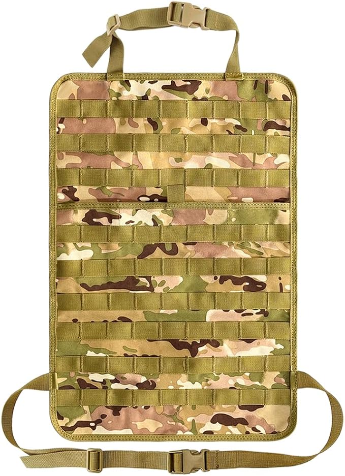 Car Seat Back Organizer, Tactical MOLLE Sag Proof Vehicle Panel Backseat Cover Protector, Universal Molle Nylon Storage Bag Seat Back Hanger Pad for Car Truck SUV Pickup (Camouflage CP)