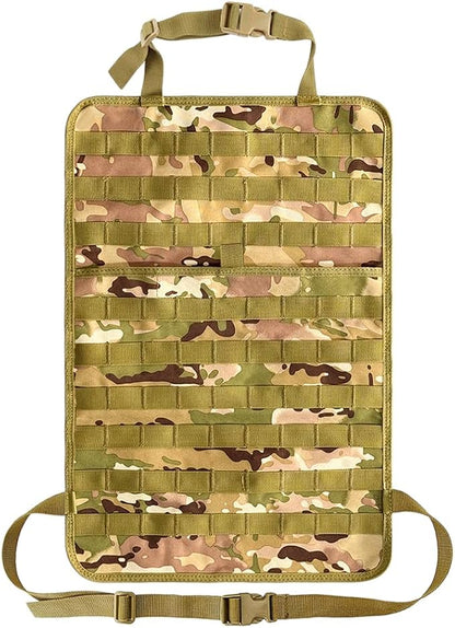Car Seat Back Organizer, Tactical MOLLE Sag Proof Vehicle Panel Backseat Cover Protector, Universal Molle Nylon Storage Bag Seat Back Hanger Pad for Car Truck SUV Pickup (Camouflage CP)
